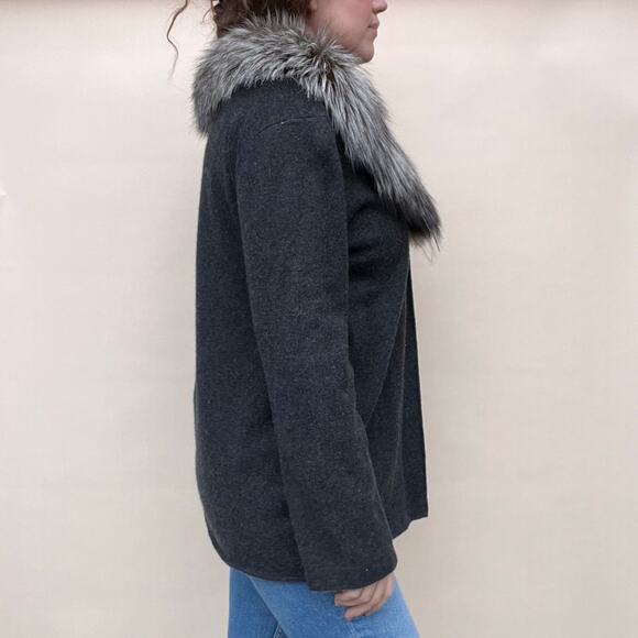 Stunning Gray Cashmere and Fox collar cardigan by Neiman Marcus Womens Size M - Picture 5 of 6